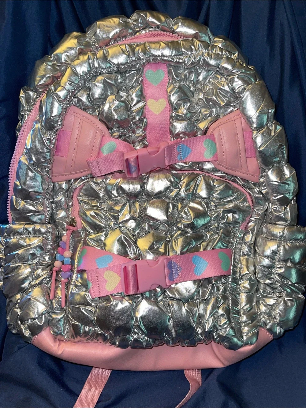 Miss Gwen’s OMG Silver & Pink Heart Accent Quilted Backpack